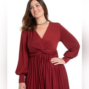ELOQUII RED PLEATED DRESS